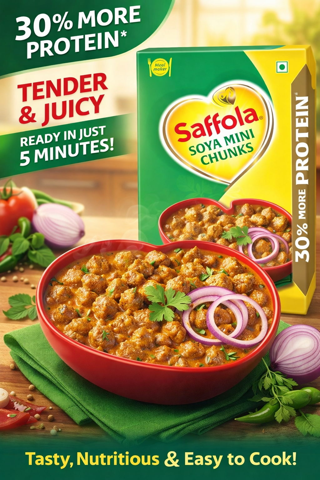 Saffola Soya Mini Chunks, Tender & Juciy, 53% Pr;tin, 200Gram