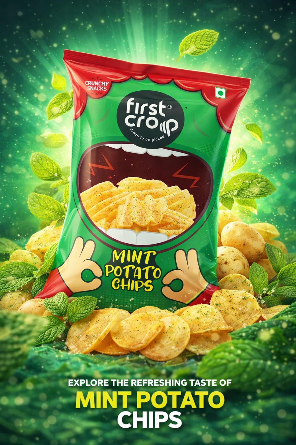 First Crop Mint Potato Chips – The Ultimate Crunch with a Cool Mint Twist (80g)