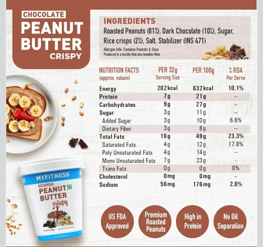 MYFITNESS Chocolate Peanut Butter Crispy – Delicious Chocolate Flavor | 510g