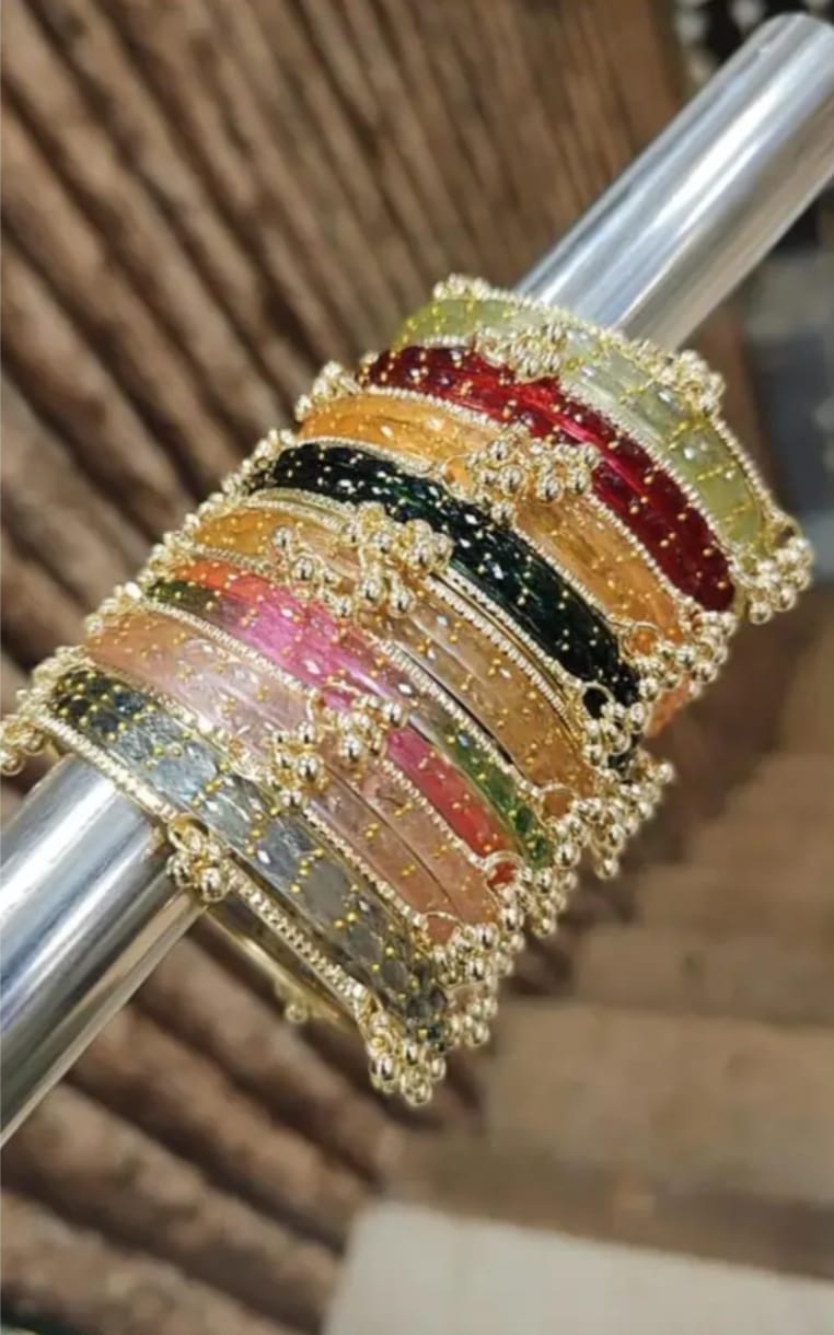 Royal Muliticolor Gold-Plated Kundan Bridal Bangles Set (PACK OF 8)